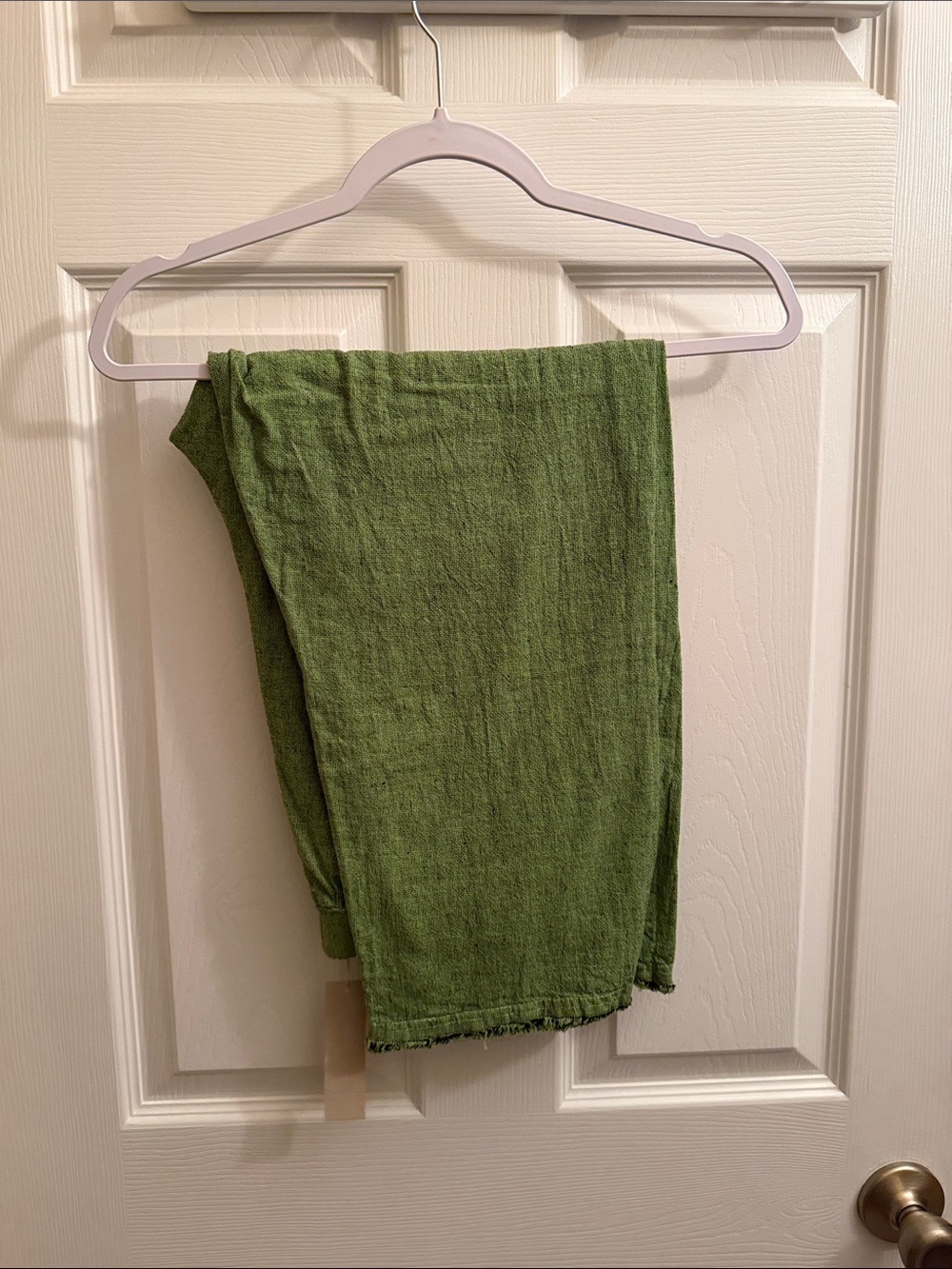 cut loose Olive Green Elastic-Waist linen pants - Picture 3 of 12